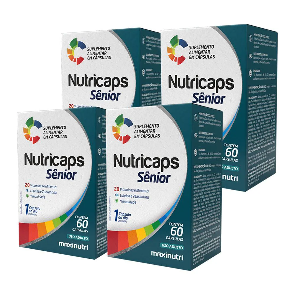 KIT 4 NUTRICAPS SêNIOR VITAMINAS E MINERAIS LUTEíNA ZEAXANTINA 60 CáPS MAXINUTRI