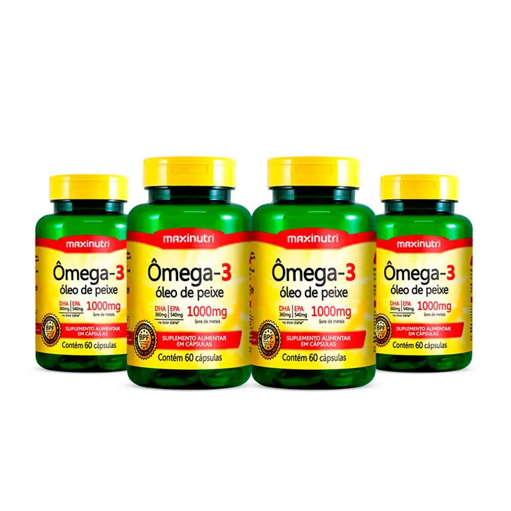 KIT 4 OMEGA 3 ÓLEO DE PEIXE EPA DHA 60 CáPS 1000MG MAXINUTRI