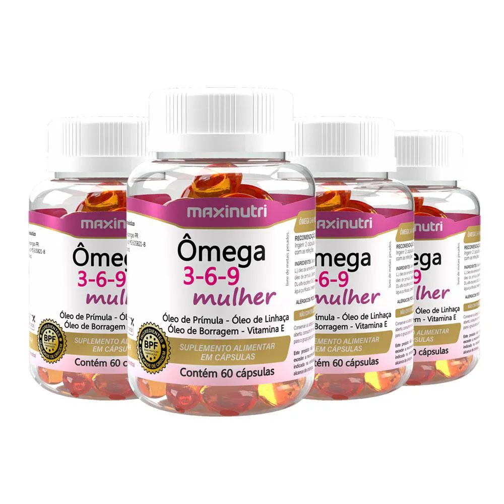 KIT 4 ÔMEGA 3-6-9 ESPECíFICO PARA MULHER 60 CáPSULAS MAXINUTRI