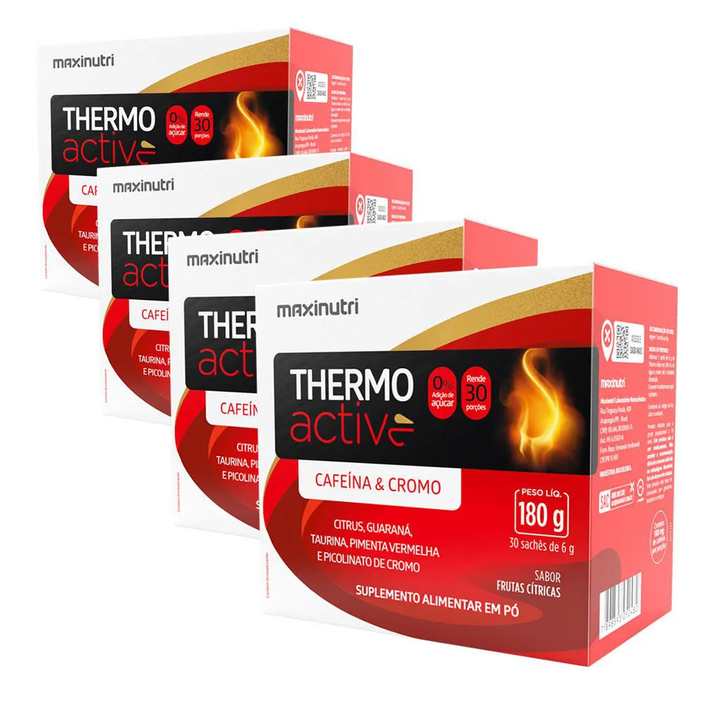 KIT 4 TERMOGêNICO THERMOACTIVE CITRUS GUARANá TAURINA 30 SACHêS MAXINUTRI