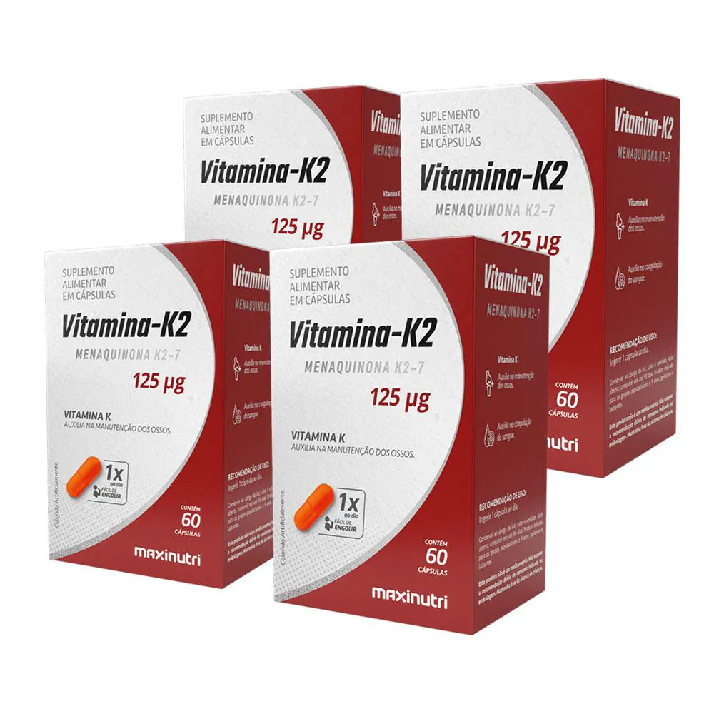 KIT 4 VITAMINA K2 MENAQUINGOLD MENAQUINONA K2-7 60 CáPS MAXINUTRI