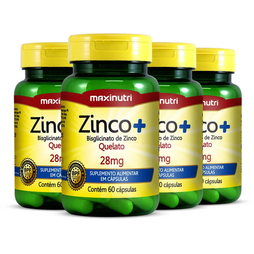 KIT 4 ZINCO+ BISGLICINATO DE ZINCO QUELATO 28MG 60 CáPS MAXINUTRI