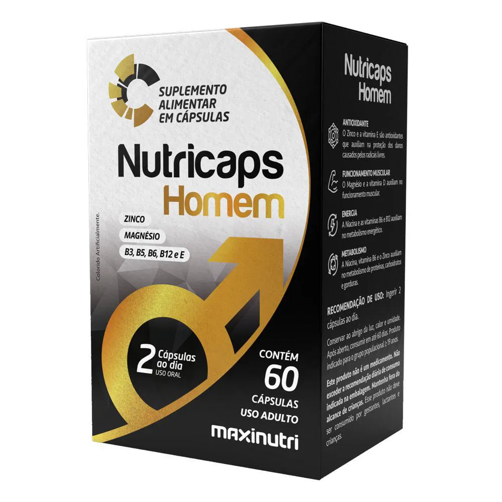 NUTRICAPS HOMEM ZINCO MAGNéSIO E VITAMINAS 60 CáPS MAXINUTRI