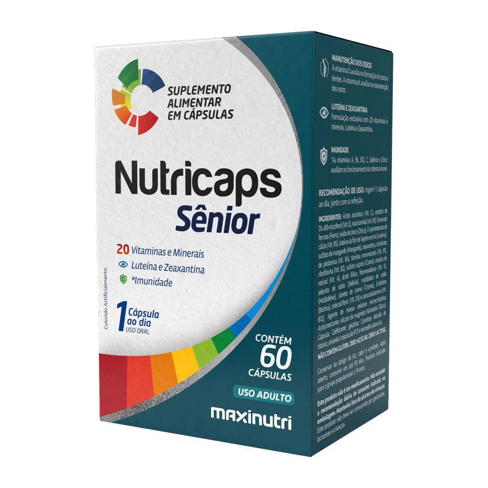 NUTRICAPS SêNIOR VITAMINAS E MINERAIS LUTEíNA ZEAXANTINA 60 CáPS MAXINUTRI