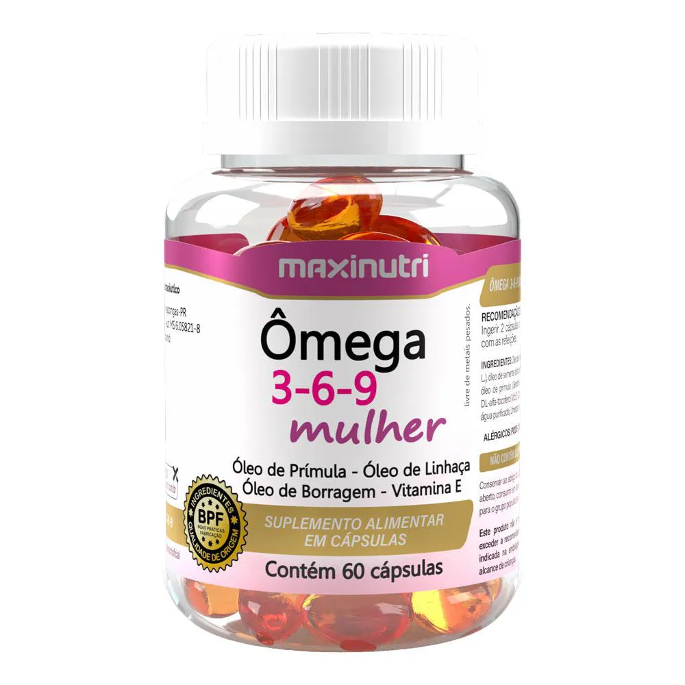 ÔMEGA 3-6-9 PRíMULA LINHAçA BORRAGEM VITAMINA E 60 CáPS MAXINUTRI