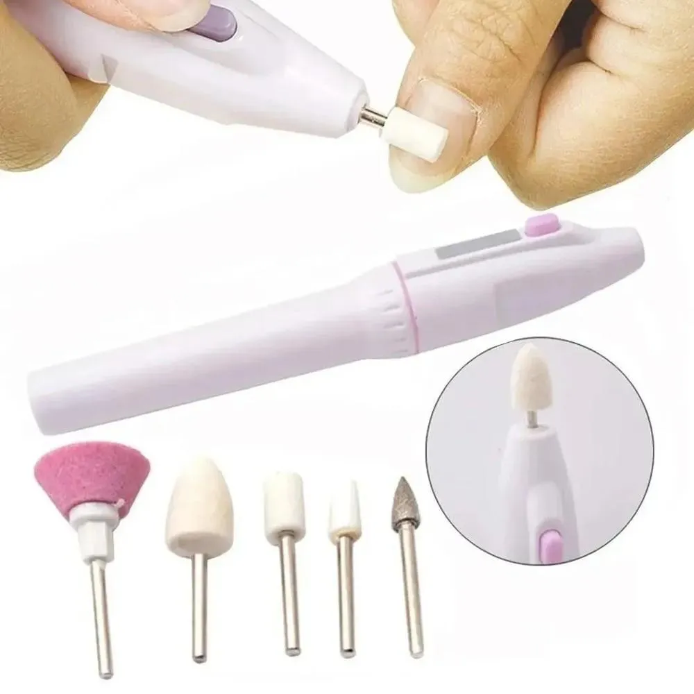 KIT APARELHO LIXA UNHA MANICURE PEDICURE PORTáTIL ELéTRICO PROFISSIONAL SEM FIO Branco