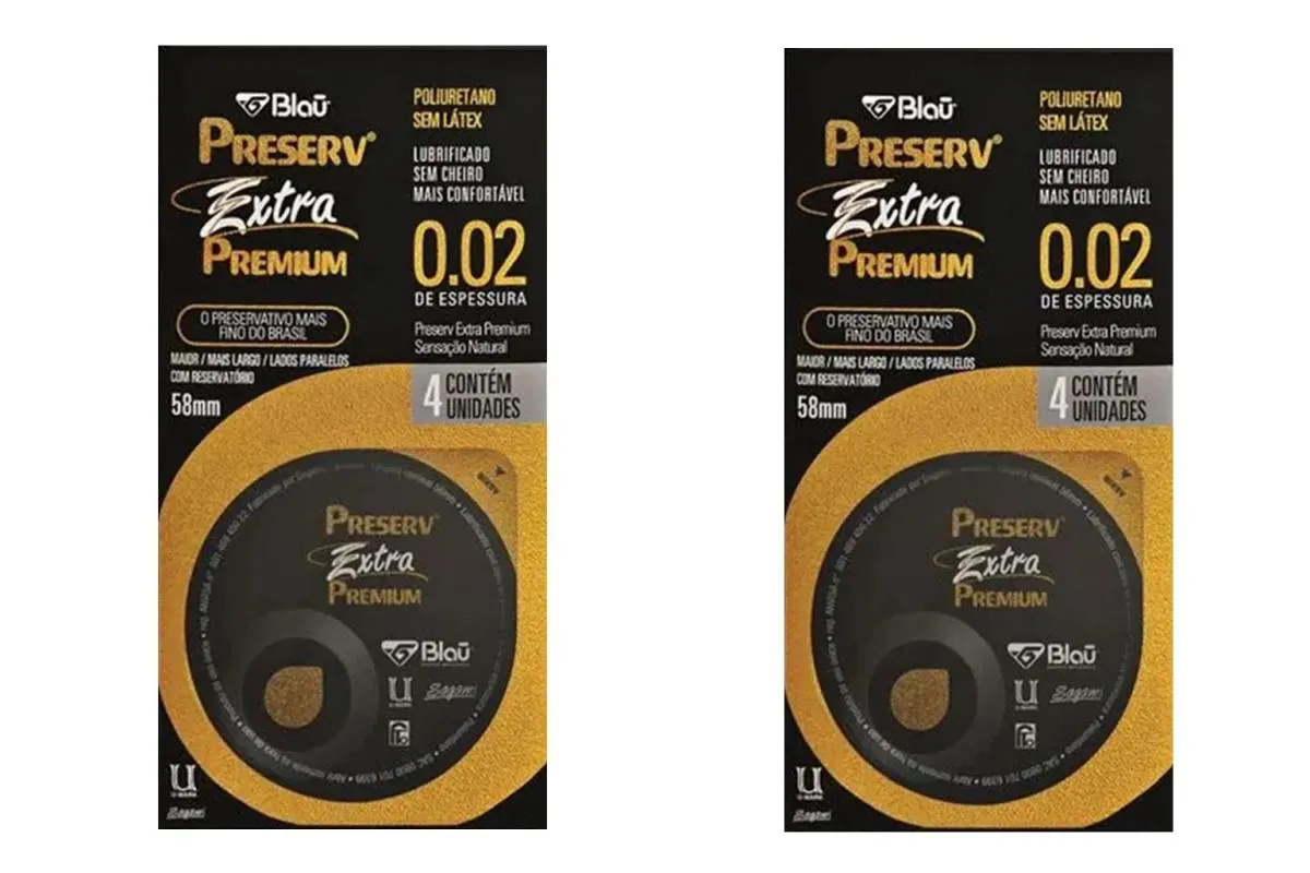 KIT 2 PRESERVATIVO PRESERV EXTRA PREMIUM 4 UNIDADES - BLAU