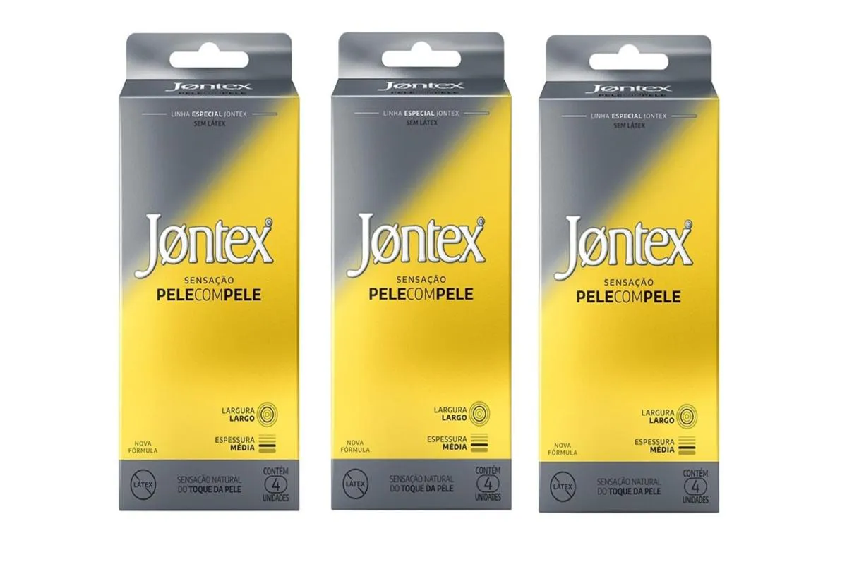 KIT 3 PRESERVATIVO JONTEX PELE COM PELE COM 4 UNIDADES