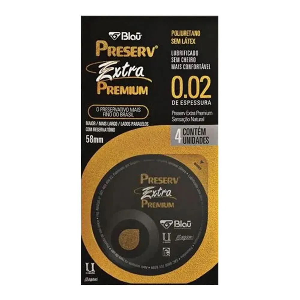 PRESERVATIVO PRESERV EXTRA PREMIUM 4 UNIDADES - BLAU
