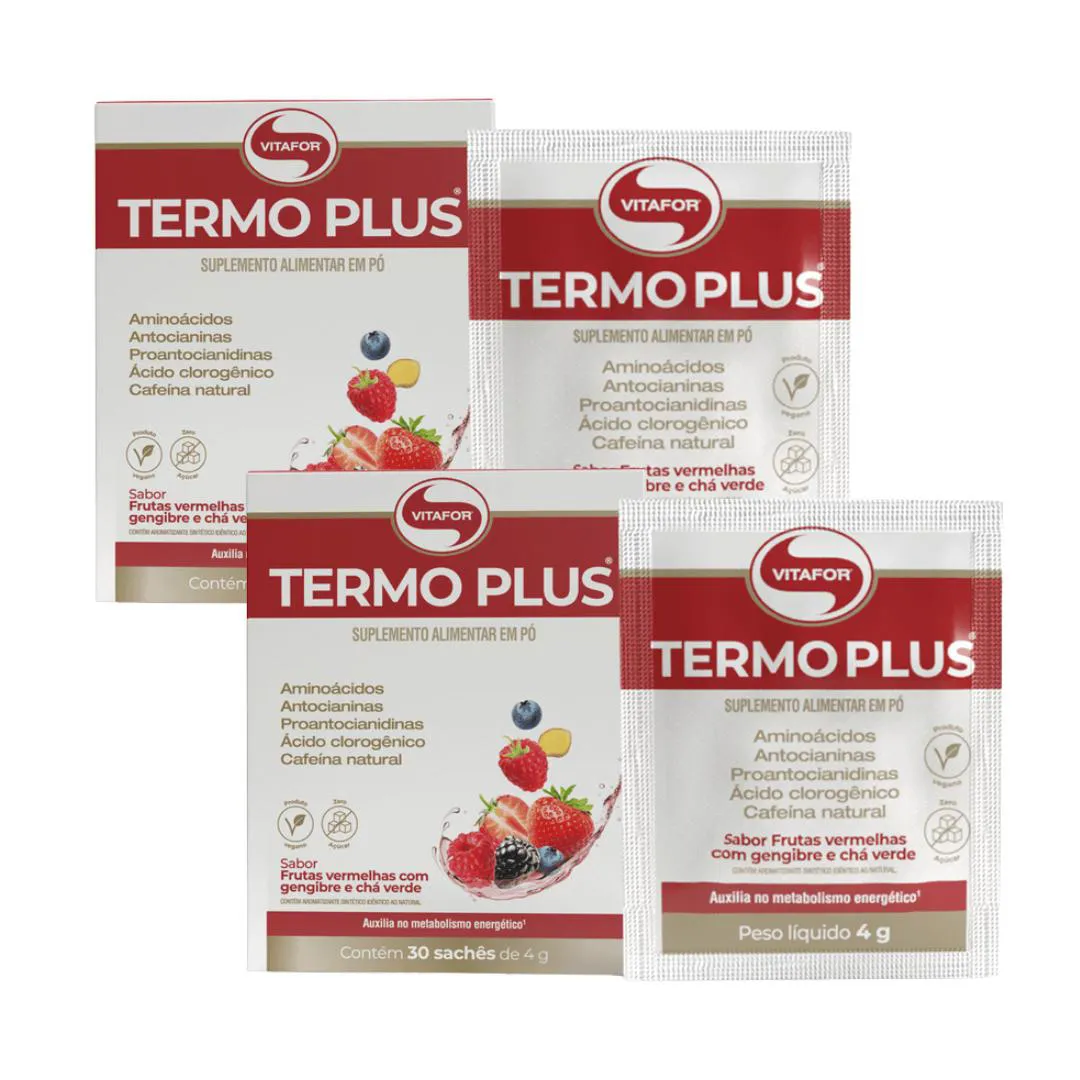 KIT 2 TERMO PLUS FRUTAS VERMELHAS COM GENGIBRE E CHÁ VERDE- 30 SACHÊS DE 4G - VITAFOR