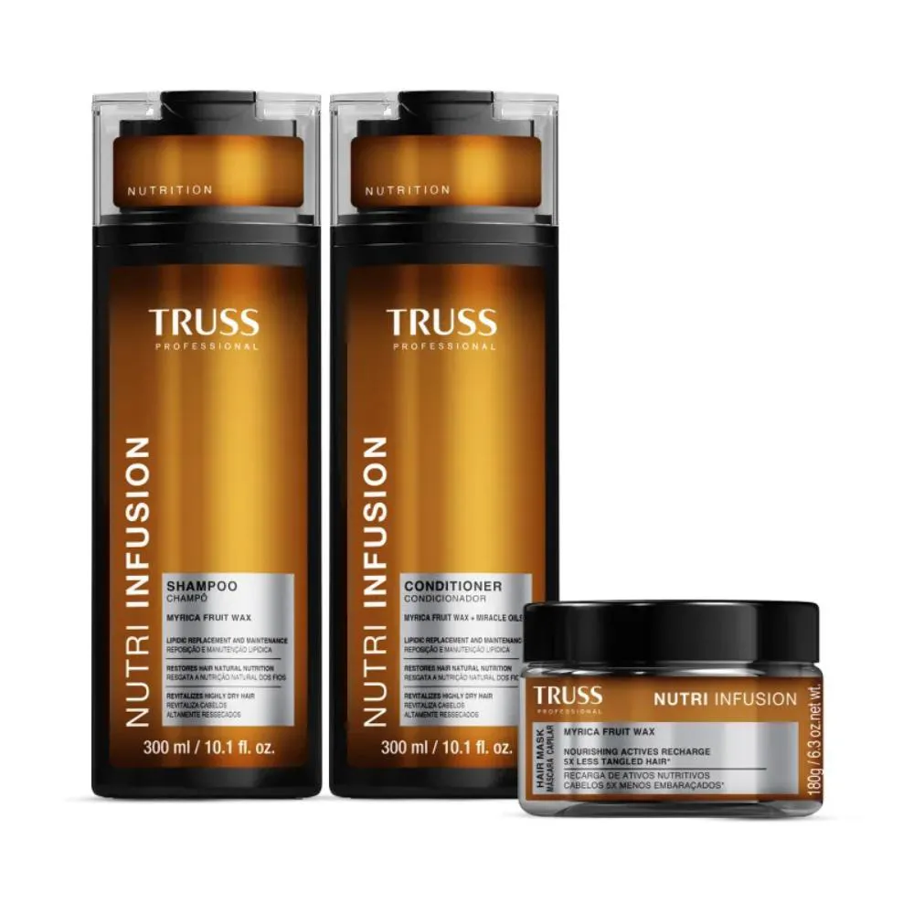 COMBO TRUSS NUTRI INFUSION SHAMPOO E CONDICIONADOR 300ML + MáSCARA CAPILAR 180G