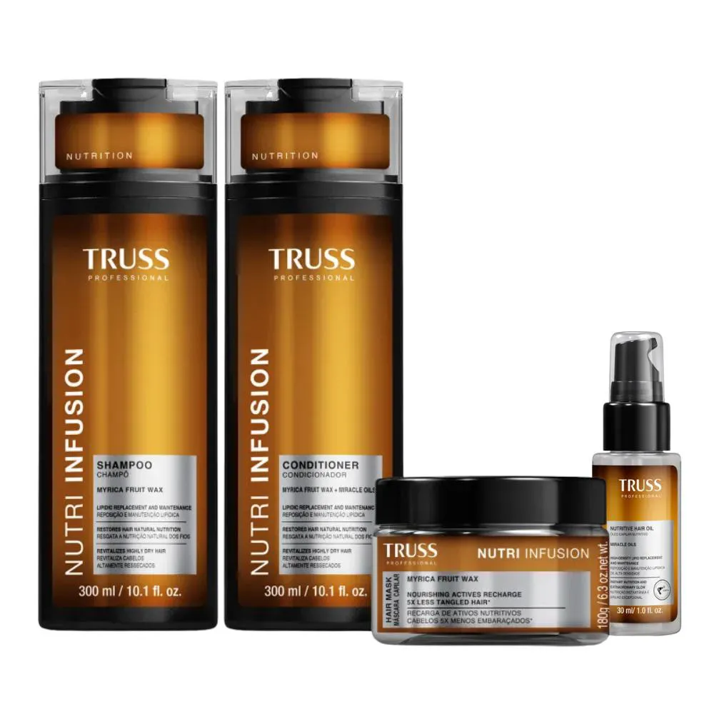 COMBO TRUSS NUTRI INFUSION SHAMPOO E CONDICIONADOR 300ML + MáSCARA CAPILAR 180G + ÓLEO NUTRITIVO 30ML
