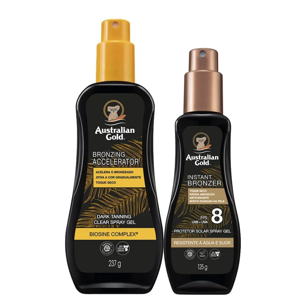KIT ACELERADOR DARK AG TANNING 237G  E PROTETOR SOLAR  SPRAY FPS 8 AUSTRALIAN GOLD 125ML