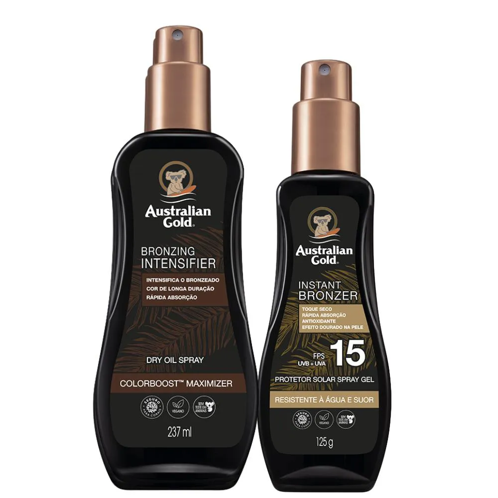 KIT AUSTRALIAN GOLD ACELERADOR DARK TANNING 237G SPRAY OIL + PROTETOR SOLAR SPRAY FPS15 125ML
