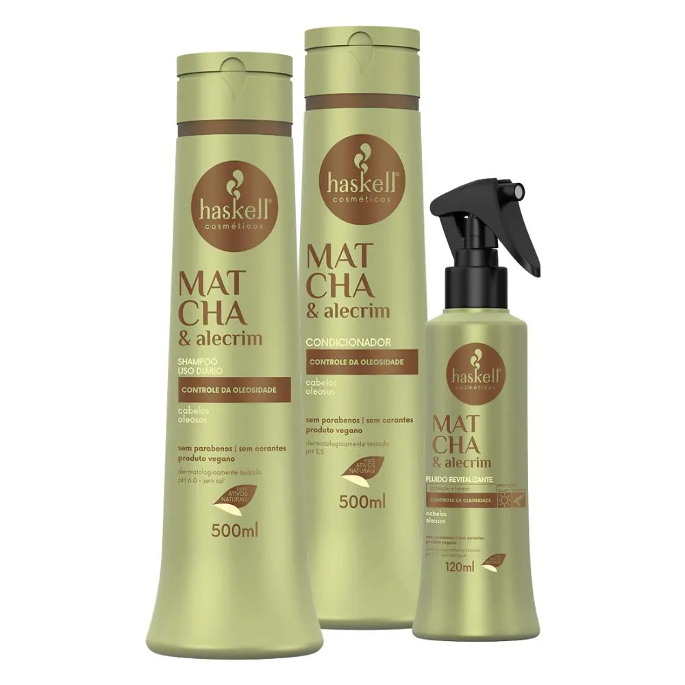 KIT SHAMPOO, CONDICIONADOR E FLUíDO 120 ML HASKELL MATCHA & ALECRIM 500ML
