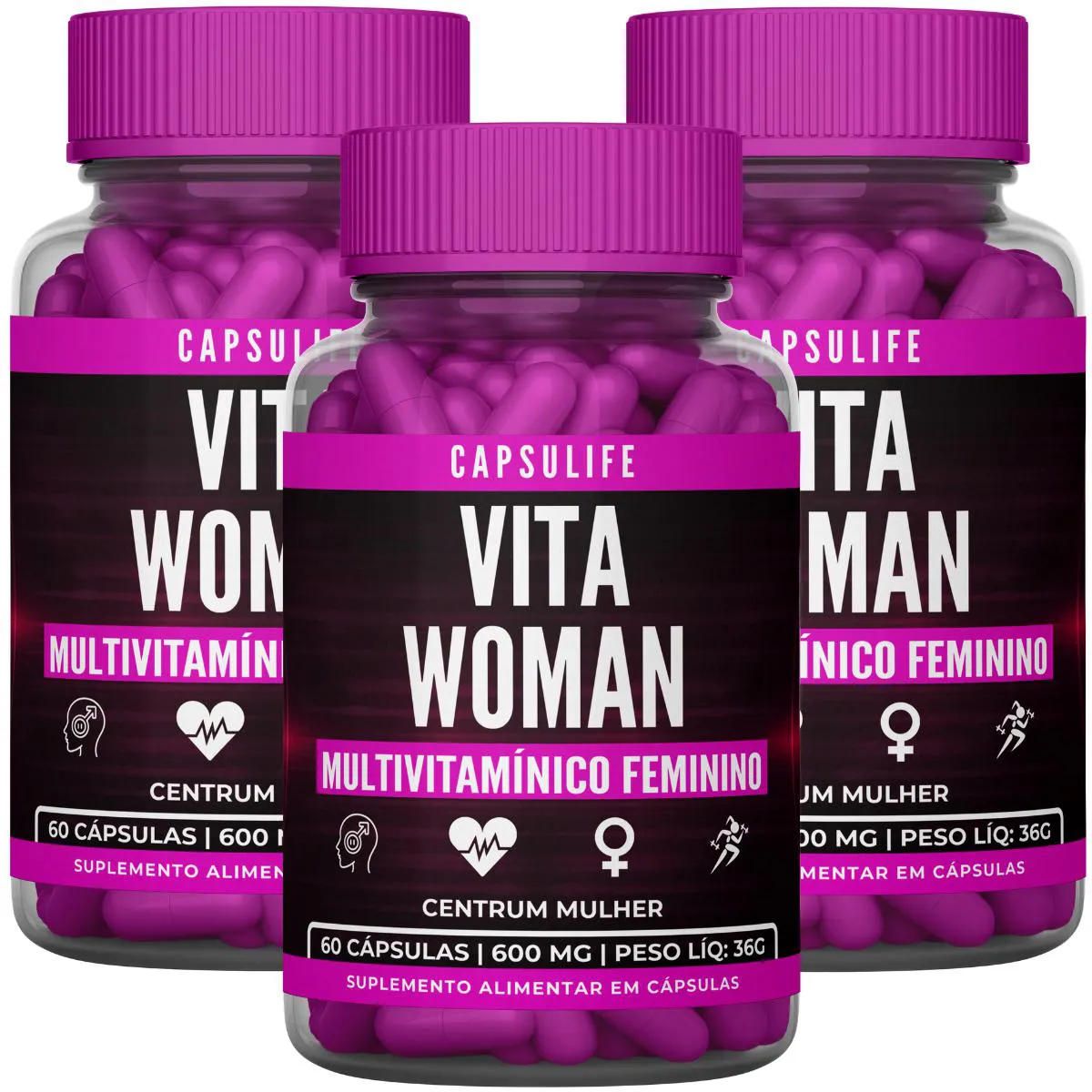 3 SUPLEMENTO VITA WOMAN MULTIVITAMíNICO FEMININO 180 CáPSULAS Neutro