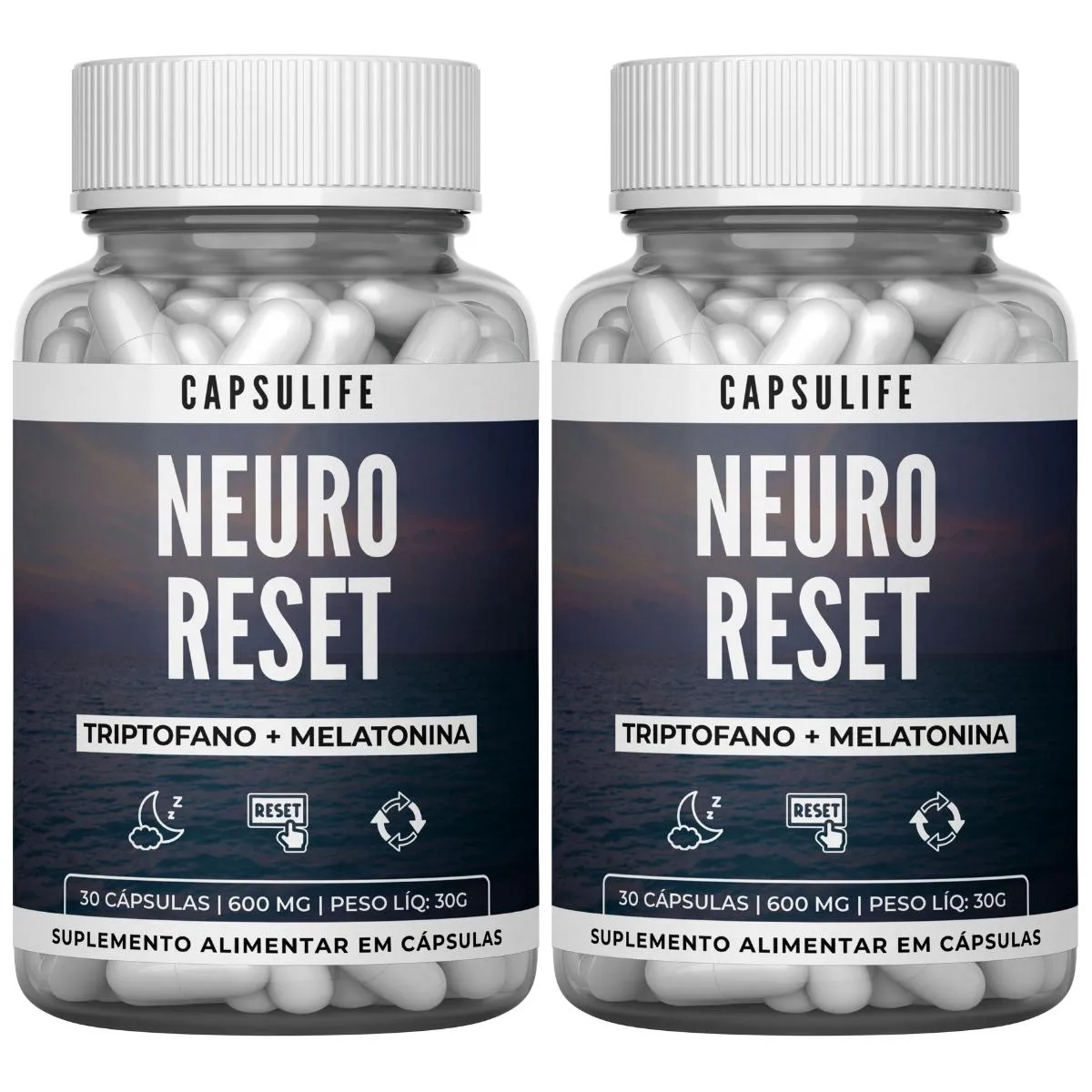 2 SUPLEMENTO NEURO RESET COM TRIPTOFANO + MELATONINA 60 CáPSULAS Neutro
