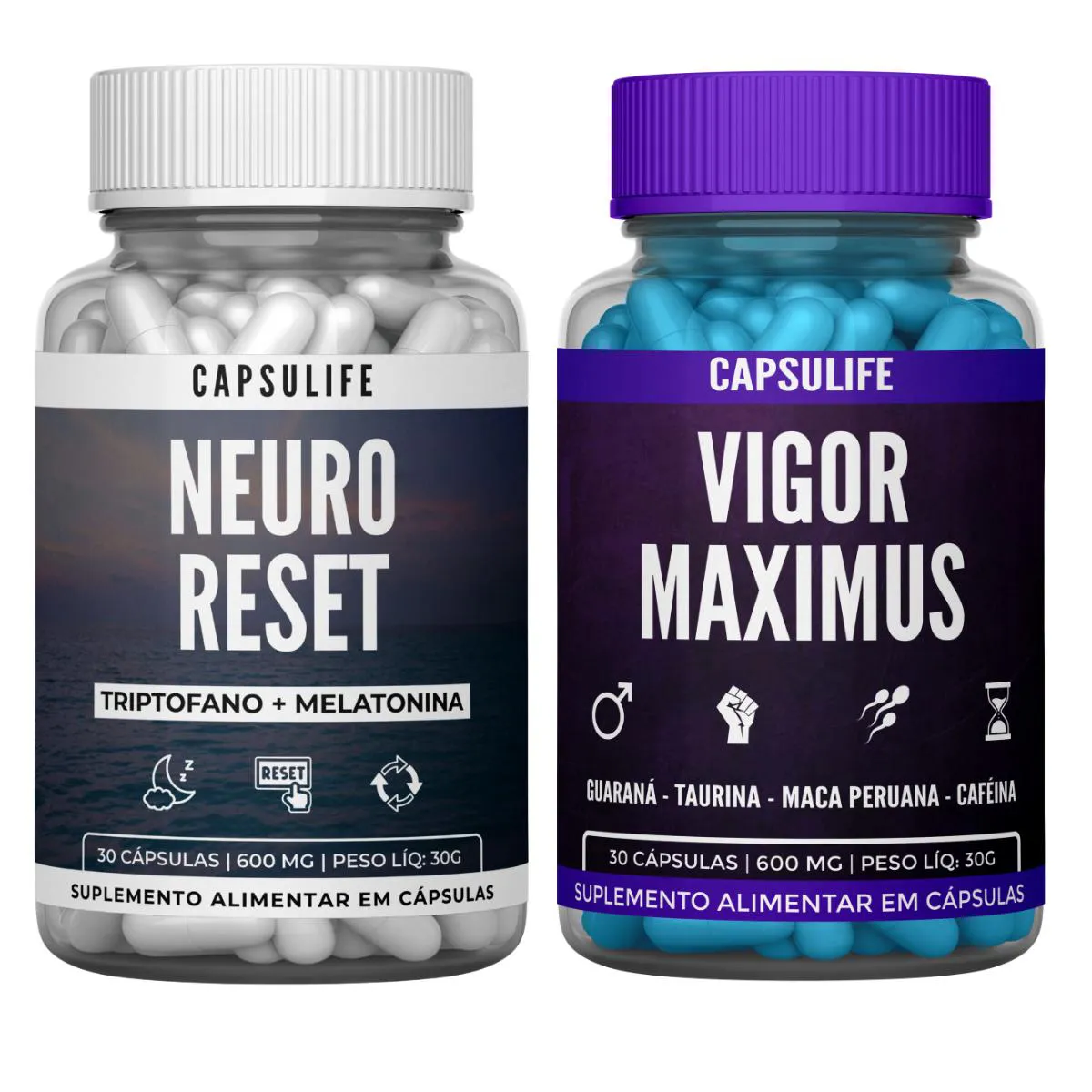 1 VIGOR MAXIMUS + 1 NEURO RESET  SUPLEMENTOS PARA  DIA E NOITE Neutro