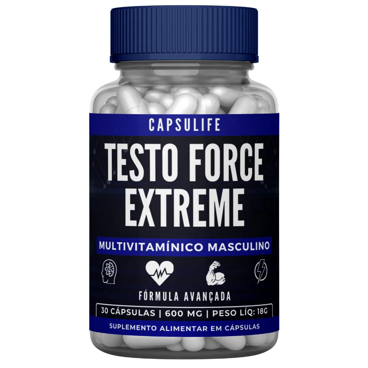 1 SUPLEMENTO MASCULINO TESTO FORCE EXTREME COM 30 CáPSULAS ZMA CONCENTRADO Neutro