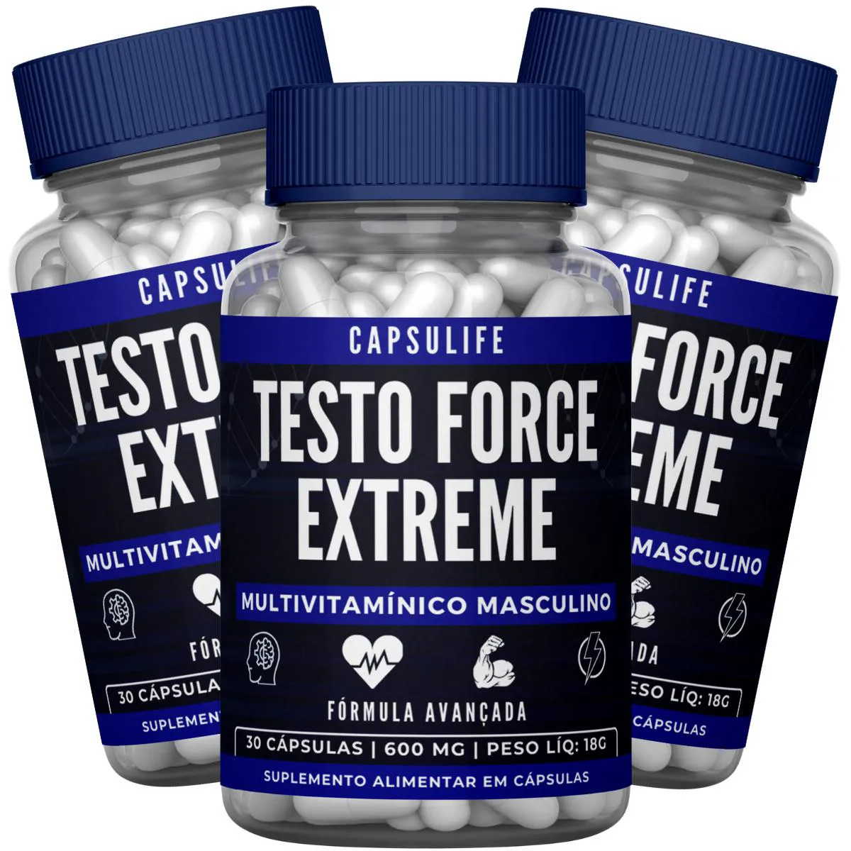 KIT 3X TESTO FORCE EXTREME 90 CáPSULAS - SUPLEMENTO MASCULINO ENERGIA Neutro