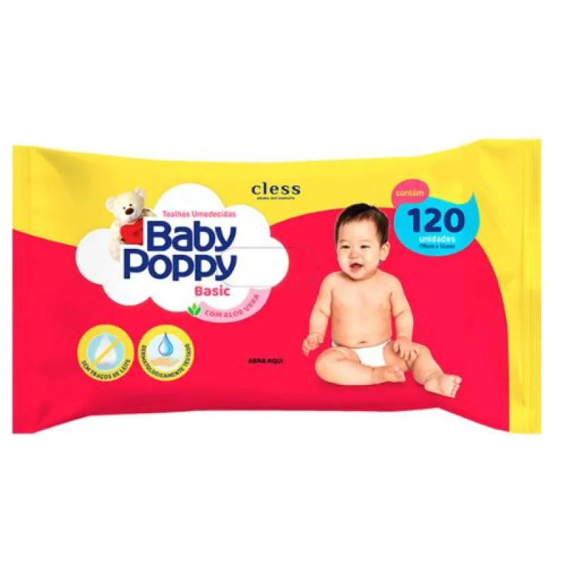 TOALHAS UMEDECIDAS BABY POPPY BASIC CLESS C/ 100 UNIDADES