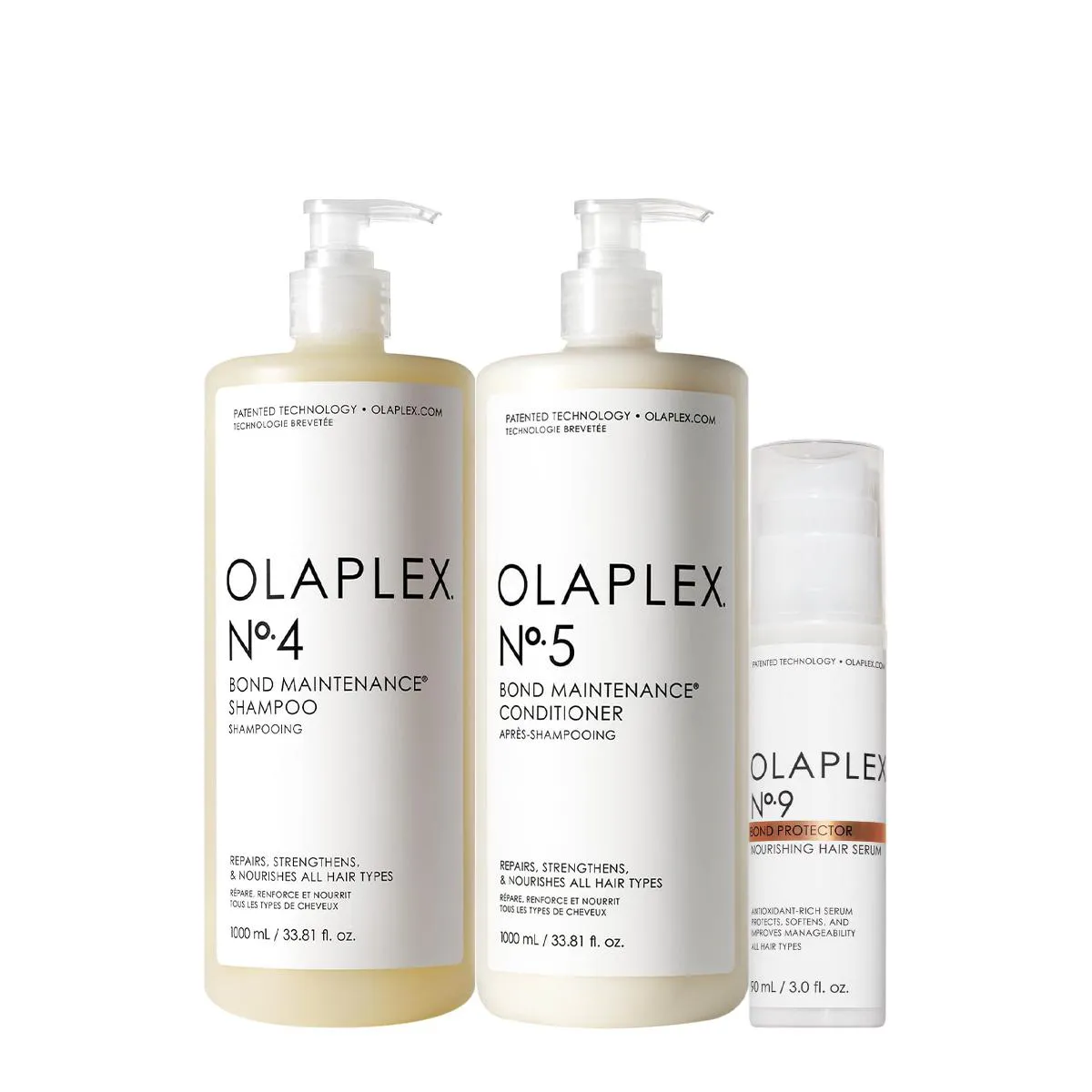 KIT OLAPLEX NO. 4 NO. 5 NO. 9 BOND PROTECTOR SALON SéRUM (3 PRODUTOS)