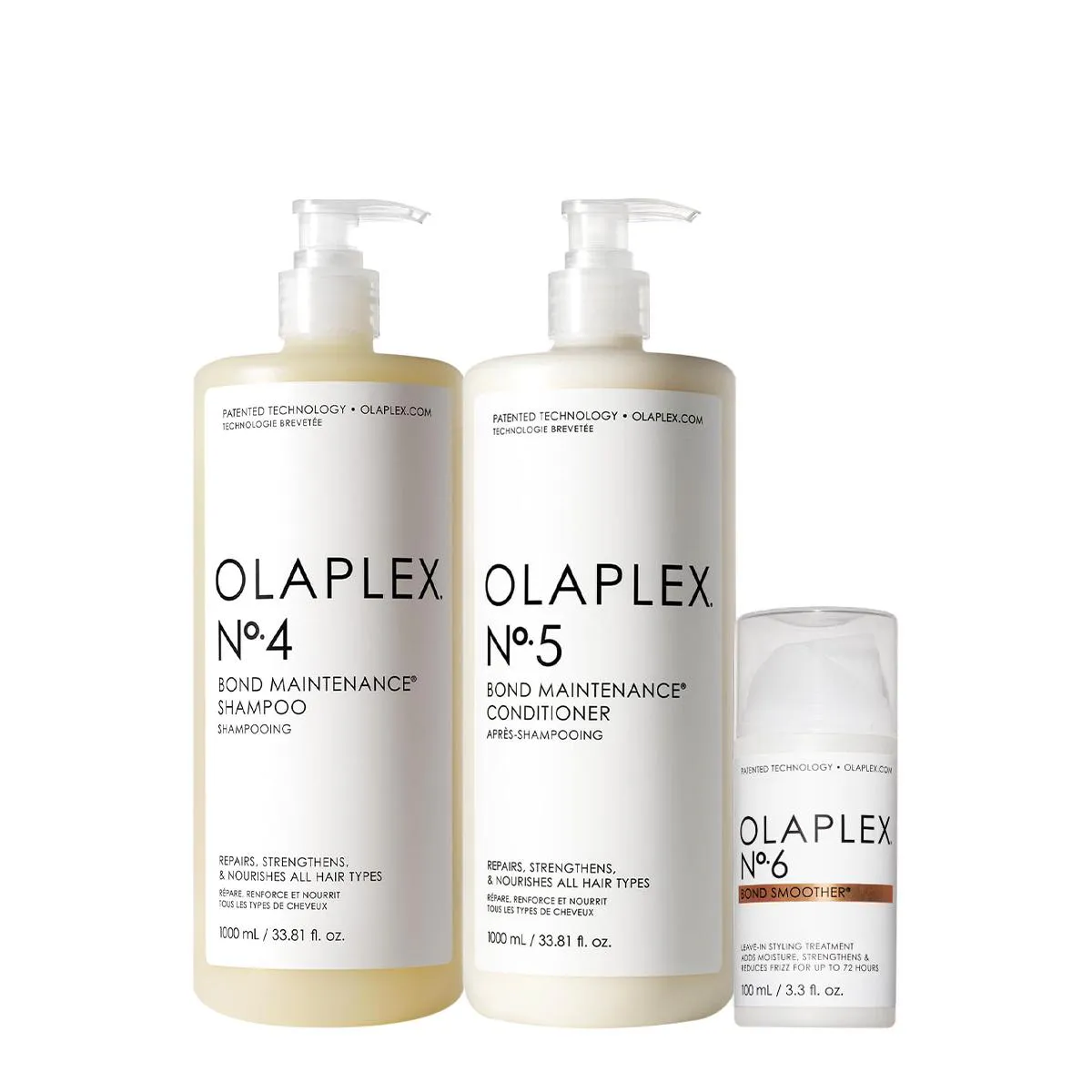 KIT OLAPLEX NO. 4 NO. 5 NO. 6 BOND SMOOTHER SALON LEAVE-IN (3 PRODUTOS)