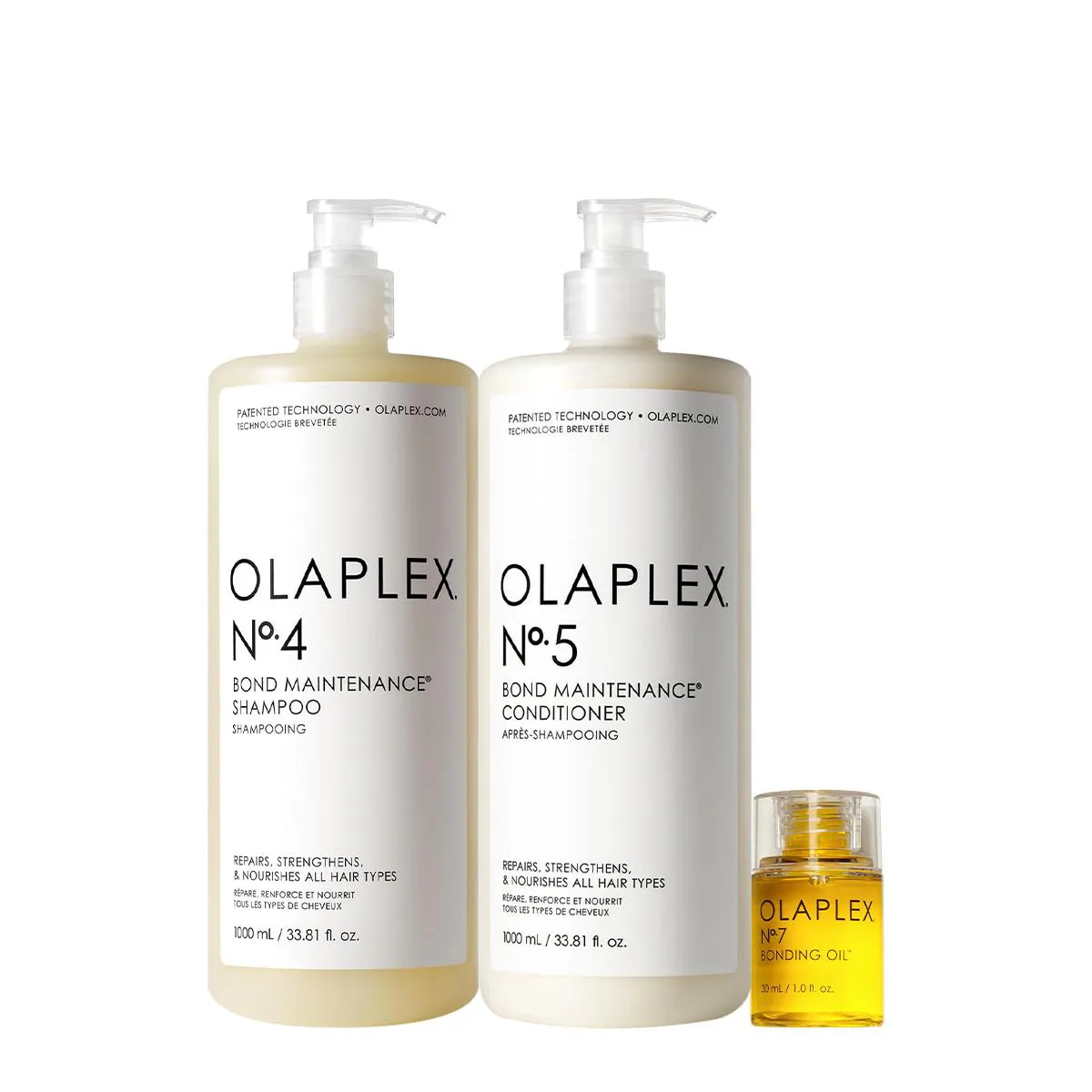 KIT OLAPLEX NO. 4 NO. 5 NO. 7 BOND MAINTENANCE SALON OIL (3 PRODUTOS)