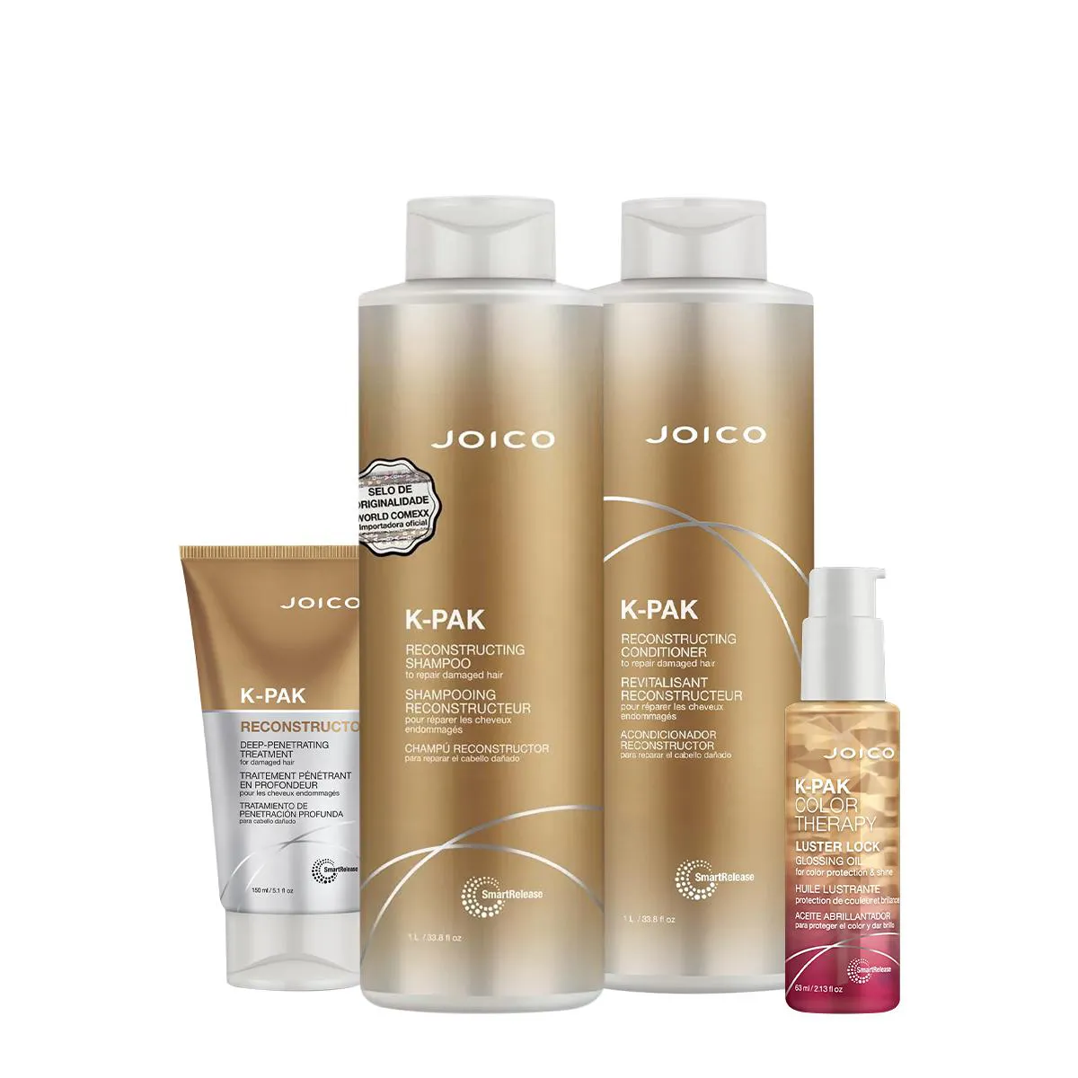 KIT JOICO K-PAK RECONSTRUTOR DEEP LUSTER SALON MáSCARA OIL (4 PRODUTOS)