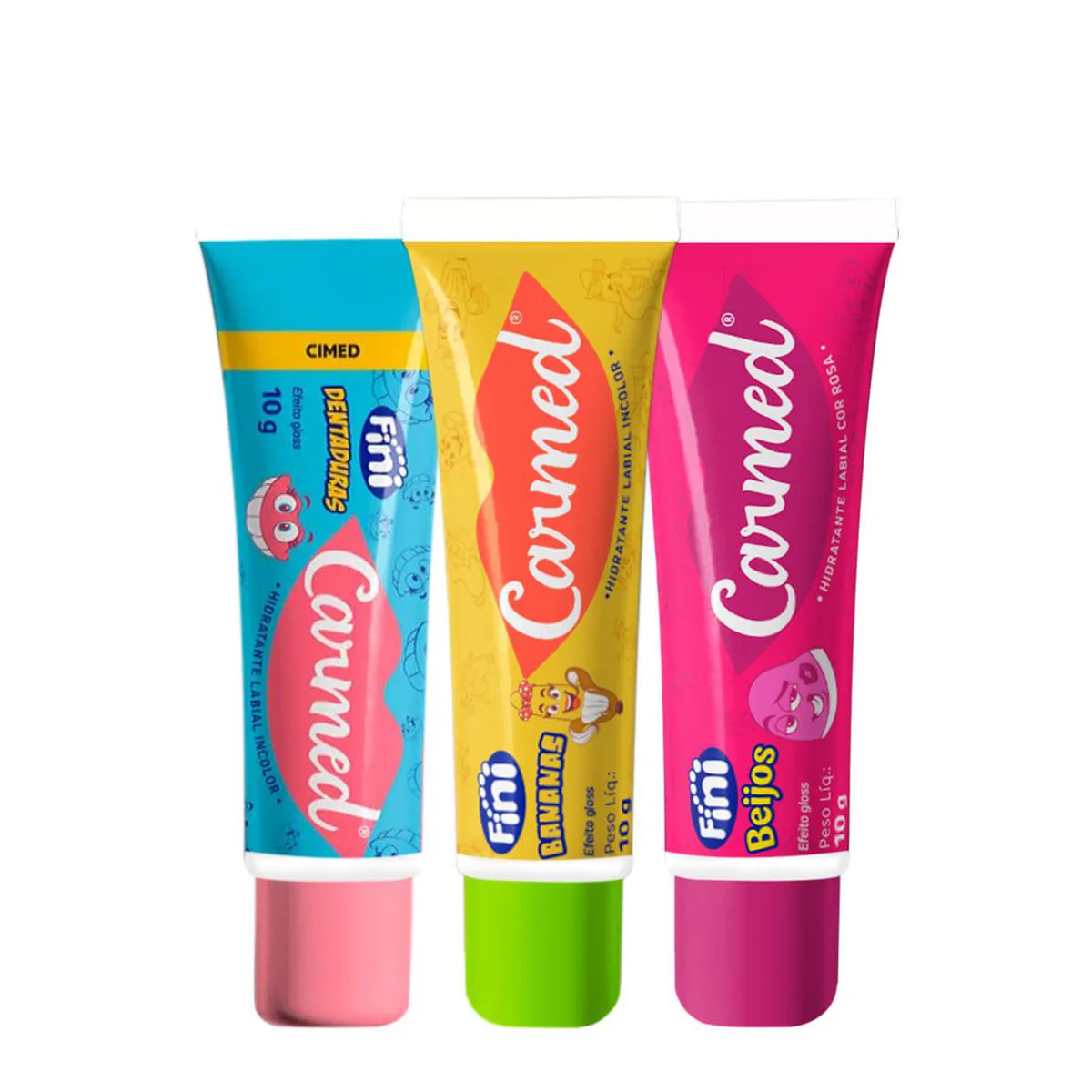 KIT CARMED FINI DENTADURA BANANAS BEIJOS HIDRATANTE LABIAL (3 PRODUTOS)