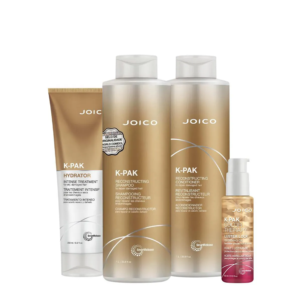 KIT JOICO K-PAK RECONSTRUTOR HYDRATOR LUSTER SALON MáSCARA OIL (4 PRODUTOS)