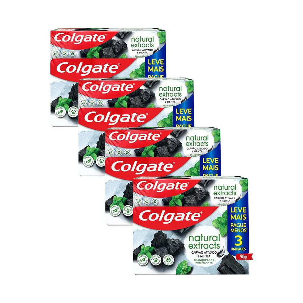 KIT 4 PACK CREME DENTAL COLGATE NATURAL EXTRACTS CARVãO ATIVADO E MENTA 90G