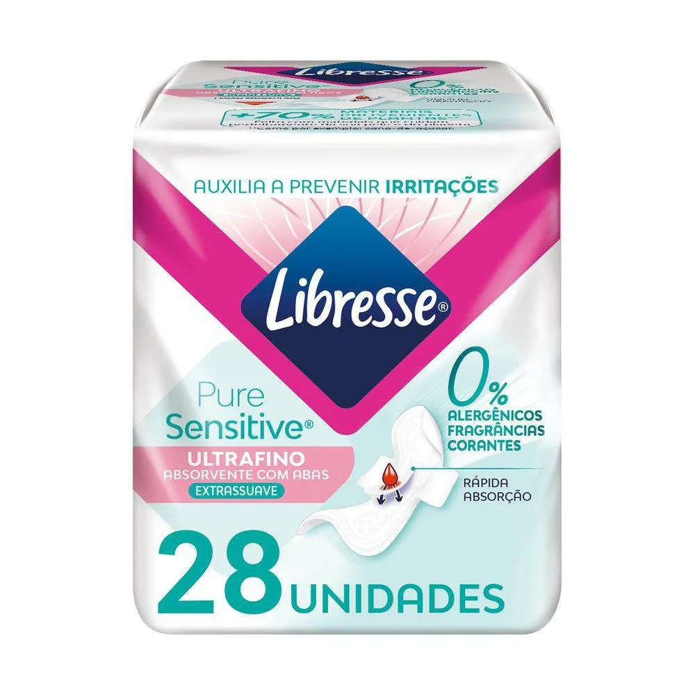 ABSORVENTE COM ABAS LIBRESSE PURE SENSITIVE ULTRAFINO DIA 28 UNIDADES