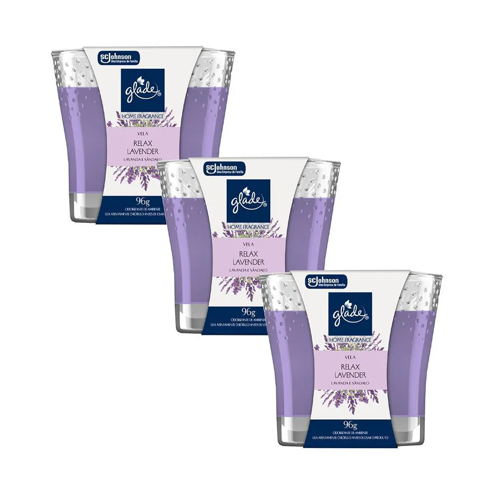 KIT 3 VELA PERFUMADA RELAX LAVENDER GLADE HOME FRAGRANCE 96G CADA