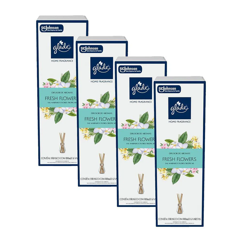 KIT 4 DIFUSOR DE AROMAS FRESH FLOWERS GLADE HOME FRAGRANCE 100ML CADA