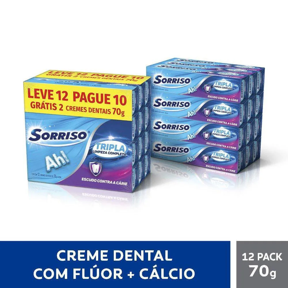 CREME DENTAL SORRISO TRIPLA LIMPEZA COMPLETA 70G 12 UNIDADES