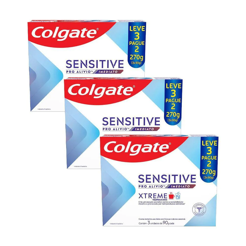 KIT 3 PACK CREME DENTAL COLGATE SENSITIVE PRO ALíVIO IMEDIATO XTREME 9X90G