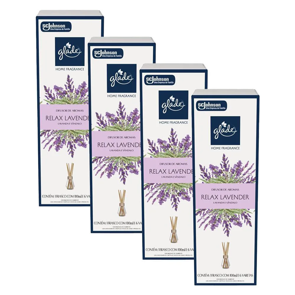 KIT 4 DIFUSOR DE AROMAS RELAX LAVENDER GLADE HOME FRAGRANCE 100ML CADA