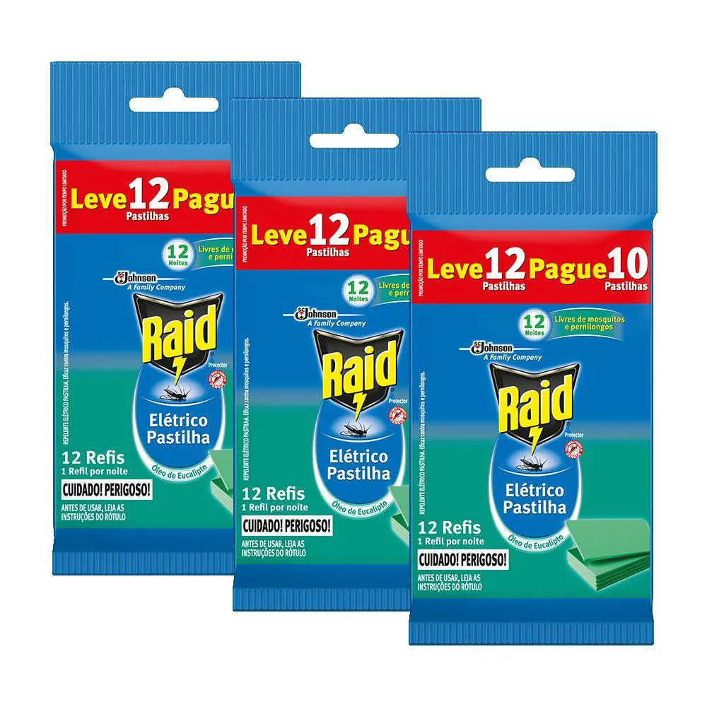 KIT REFIL 36 PASTILHAS REPELENTE RAID ELéTRICO ÓLEO DE EUCALIPTO