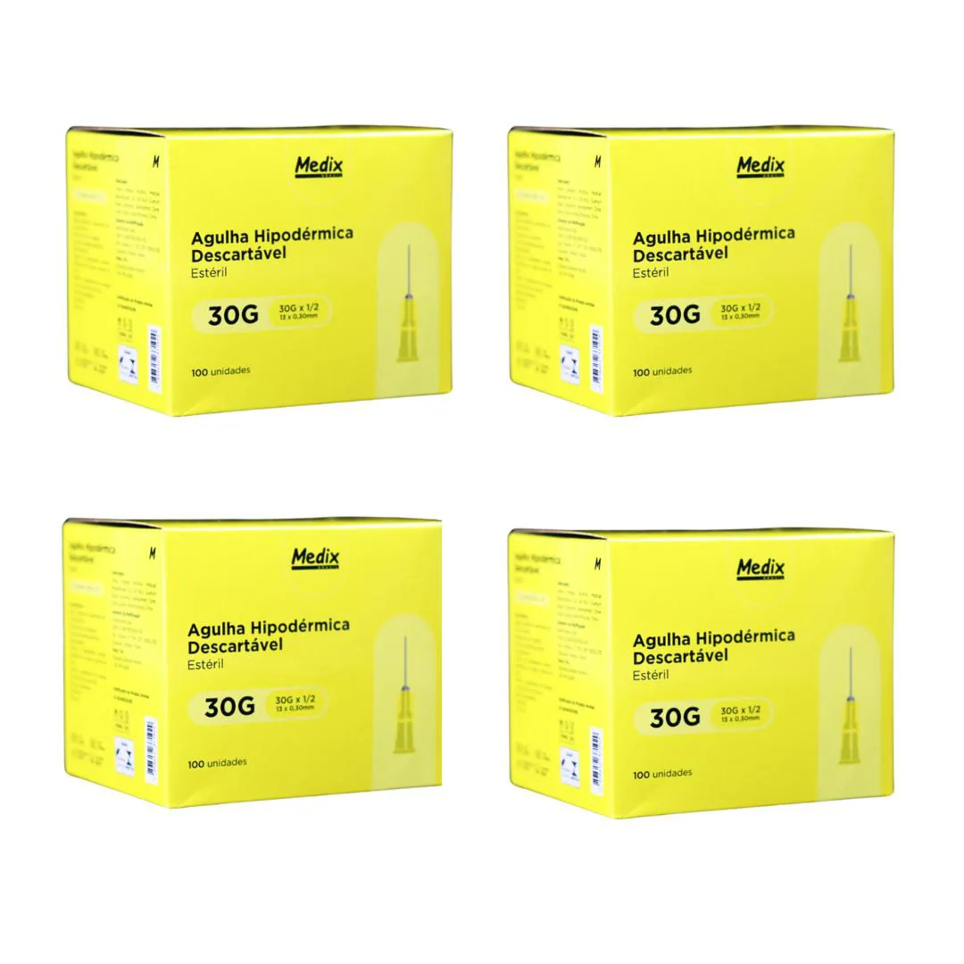 KIT AGULHA DESCARTáVEL HIPODéRMICA 13×0,30 30G 400UN – MEDIX
