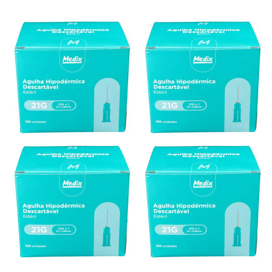 KIT AGULHA DESCARTáVEL HIPODéRMICA 25X0,8 21G 400 UN - MEDIX