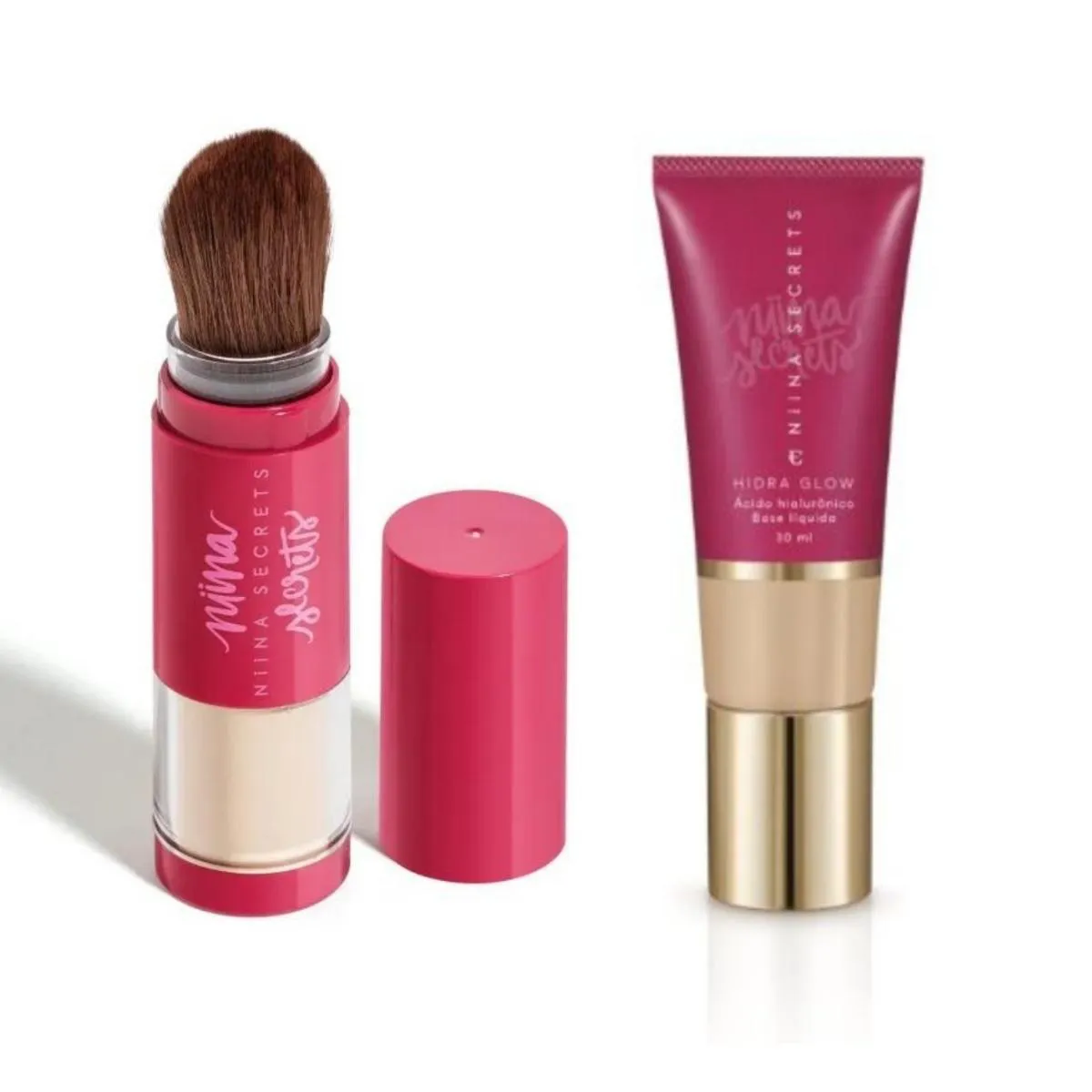 KIT NIINA SECRET Pó TRANSLUCIDO KABUKI 1+ BASE HIDRA GLOW 05