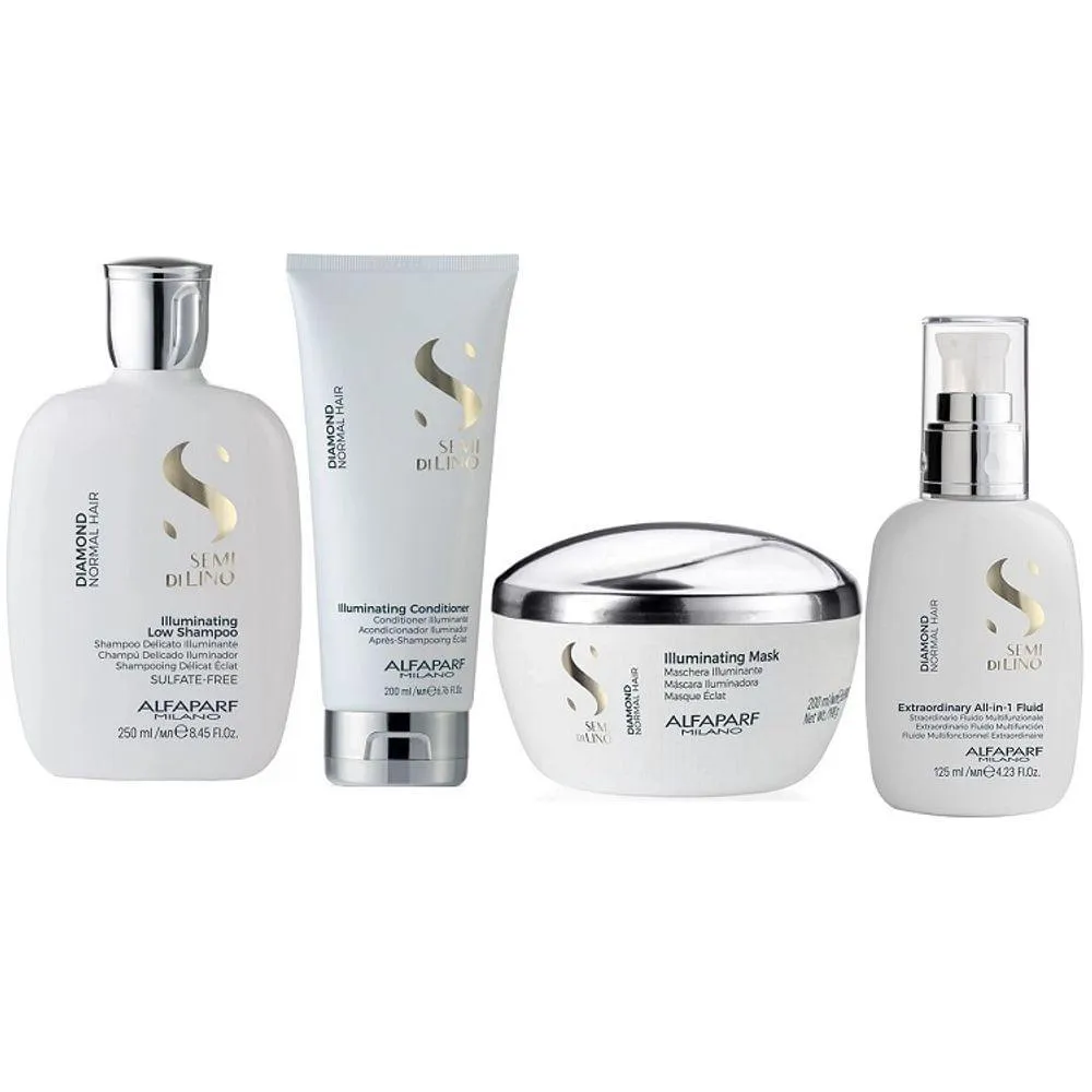 KIT DE TRATAMENTO COMPLETO ALFAPARF SEMI DI LINO DIAMOND ILLUMINATING PEQUENO