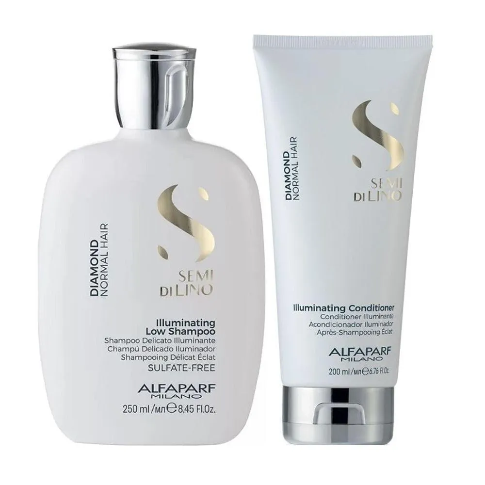 KIT SHAMPOO E CONDICIONADOR ALFAPARF SEMI DI LINO DIAMOND ILLUMINATING PEQUENO