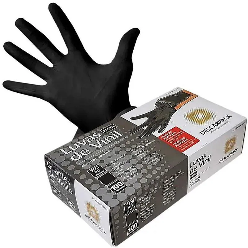 KIT LUVA NITRÍLICA DESCARTÁVEL SEM PÓ PRETA DESCARPACK 200UN TAM:P