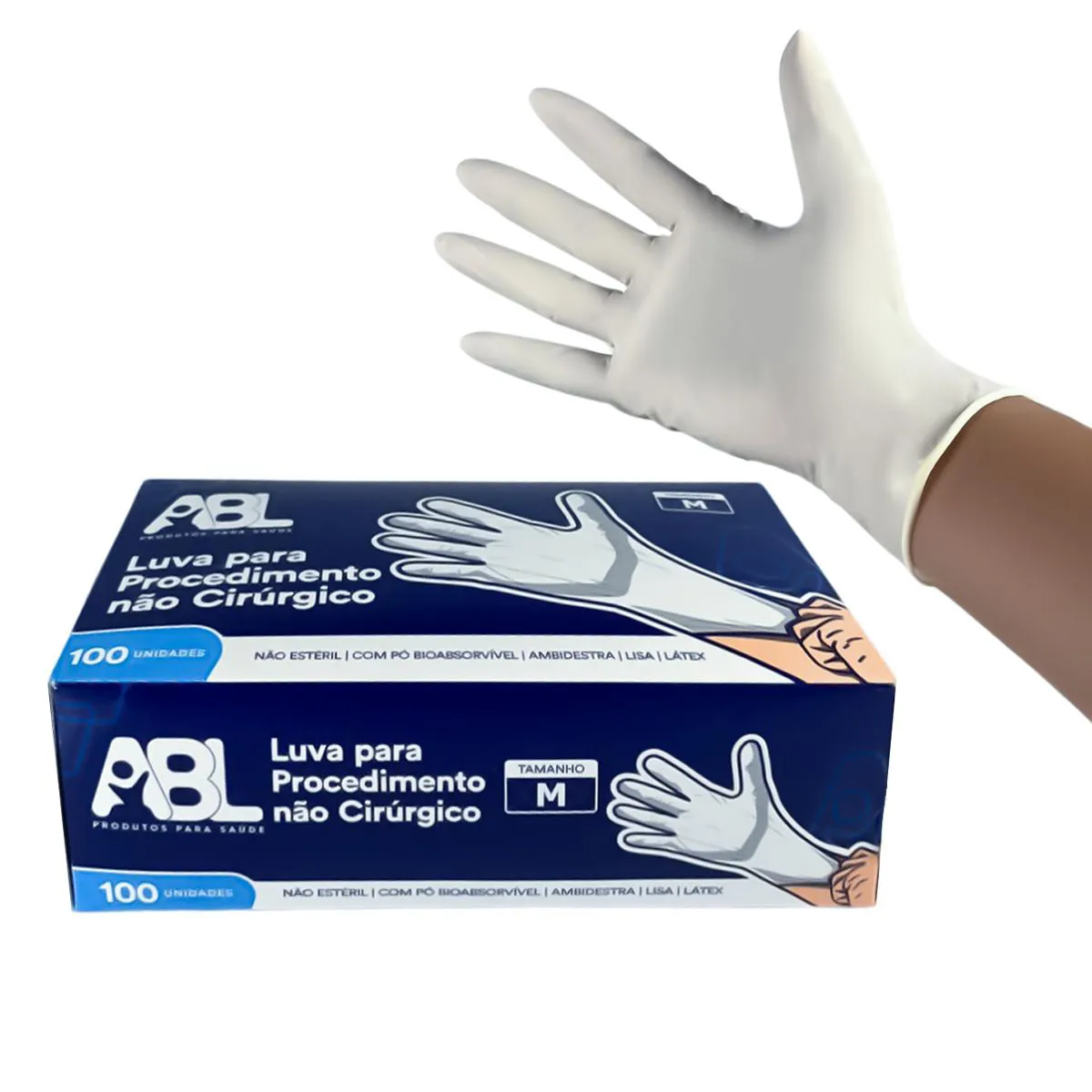 KIT LUVA PARA PROCEDIMENTO NÃO CIRÚRGICO LÁTEX COM PÓ ABL 1000UN TAM: M