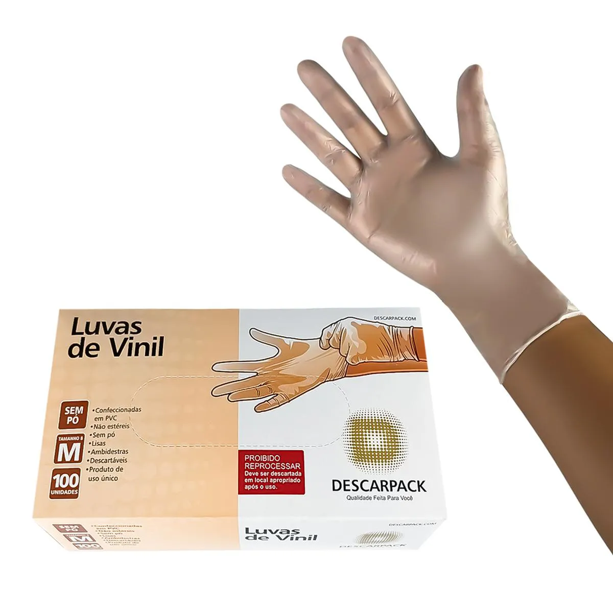 LUVA DE VINIL TRANSPARENTE DESCARTÁVEL S/PÓ DESCARPACK 100UN TAM:P