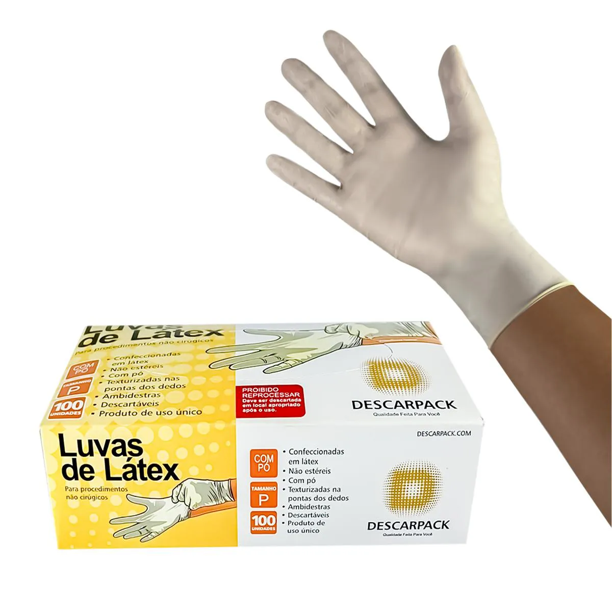 LUVA LÁTEX PARA USO GERAL NÃO MÉDICO C/ PÓ DESCARPACK 100UN TAM:M