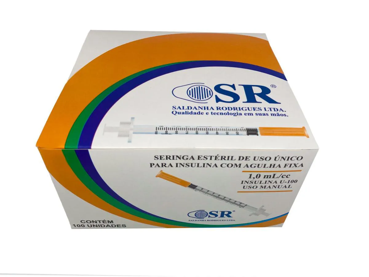 SERINGA INSULINA  1,0ML 6X0,25MM AGULHA FIXA 31G 100UN SR