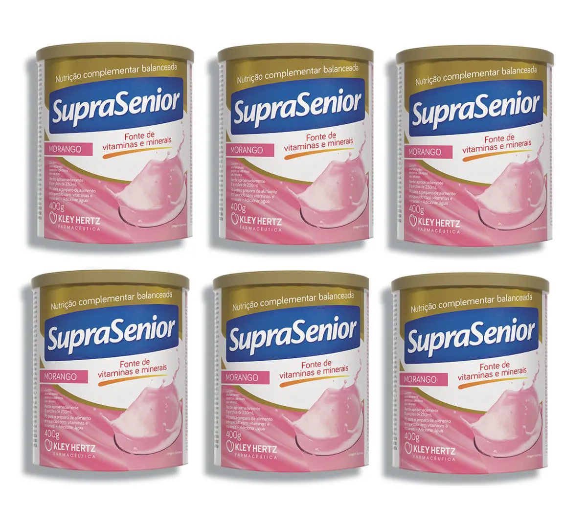KIT 6 VITAMINA SUPRASENIOR MORANGO 400G - KLEY HERTZ